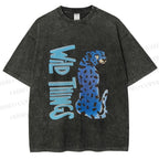 Unisex Wild Things Blue Panther Printed Washed Tee