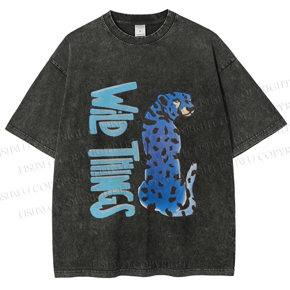 Unisex Wild Things Blue Panther Printed Washed Tee