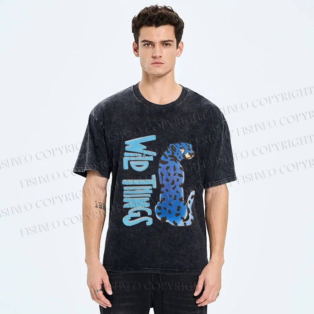 Unisex Wild Things Blue Panther Printed Washed Tee