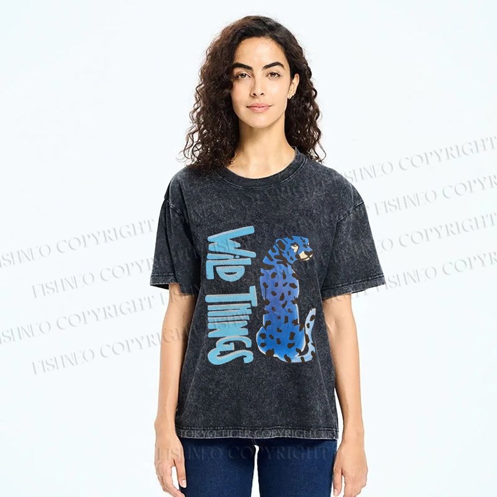 Unisex Wild Things Blue Panther Printed Washed Tee