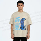 Unisex Wild Things Blue Panther Printed Washed Tee