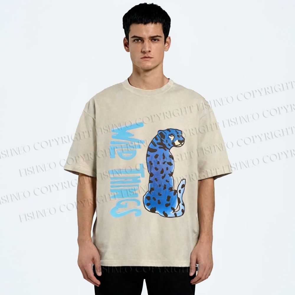 Unisex Wild Things Blue Panther Printed Washed Tee