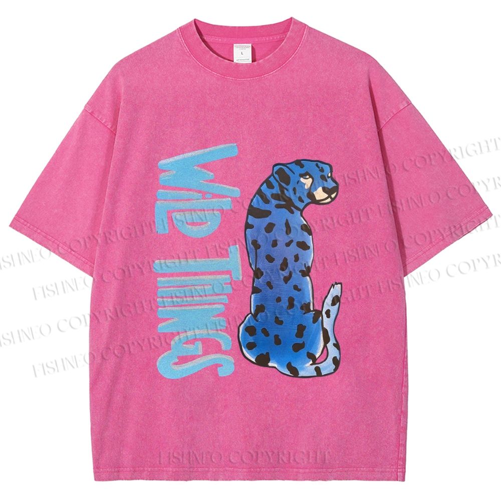 Unisex Wild Things Blue Panther Printed Washed Tee