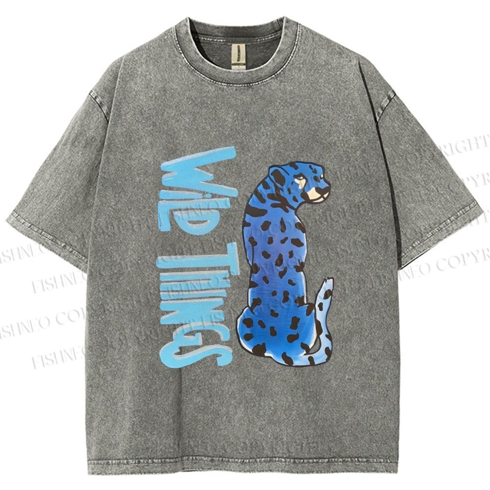 Unisex Wild Things Blue Panther Printed Washed Tee