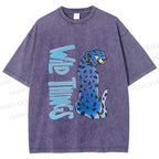 Unisex Wild Things Blue Panther Printed Washed Tee
