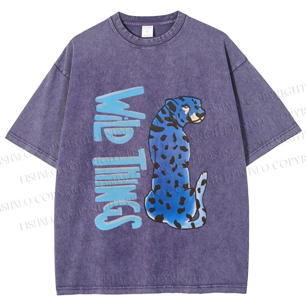 Unisex Wild Things Blue Panther Printed Washed Tee