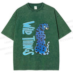 Unisex Wild Things Blue Panther Printed Washed Tee