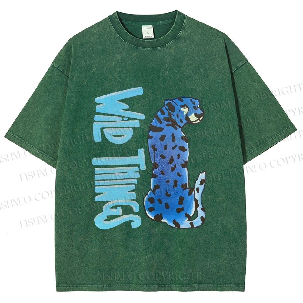 Unisex Wild Things Blue Panther Printed Washed Tee