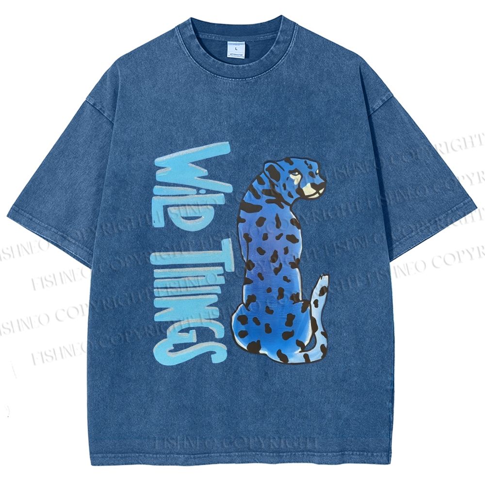 Unisex Wild Things Blue Panther Printed Washed Tee