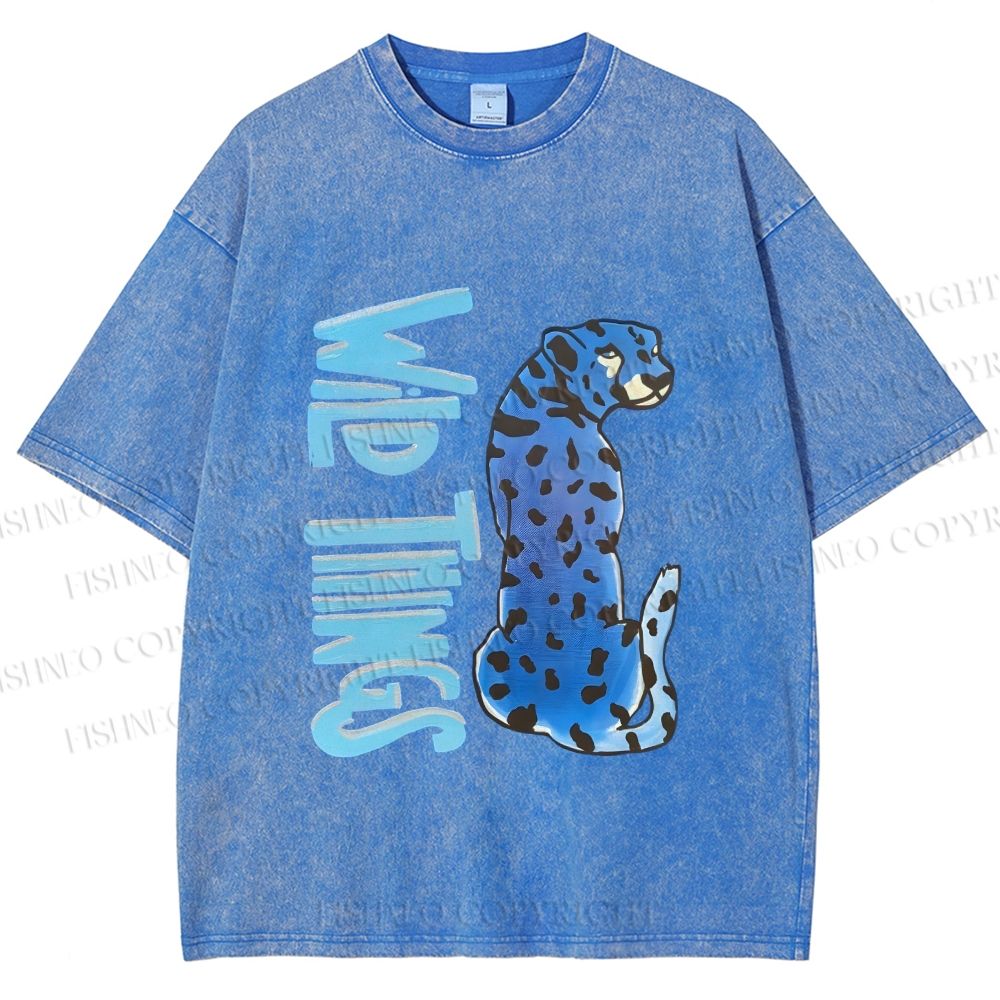 Unisex Wild Things Blue Panther Printed Washed Tee