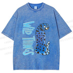Unisex Wild Things Blue Panther Printed Washed Tee