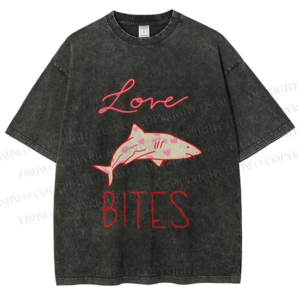 Unisex Love Bites Shark Printed Washed Tee