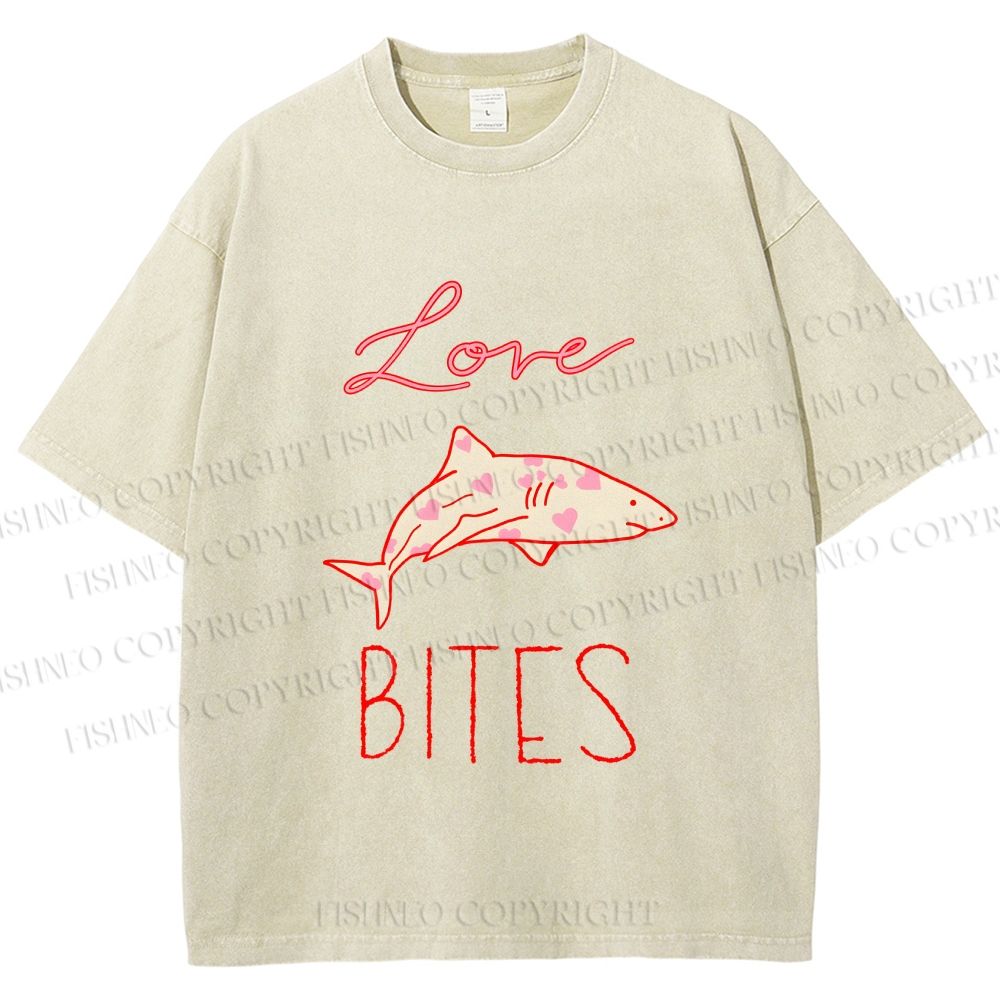 Unisex Love Bites Shark Printed Washed Tee