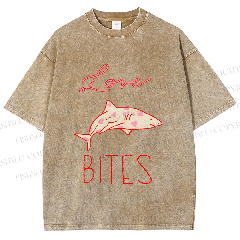Unisex Love Bites Shark Printed Washed Tee