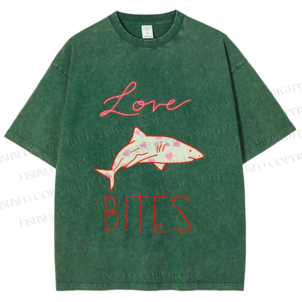 Unisex Love Bites Shark Printed Washed Tee