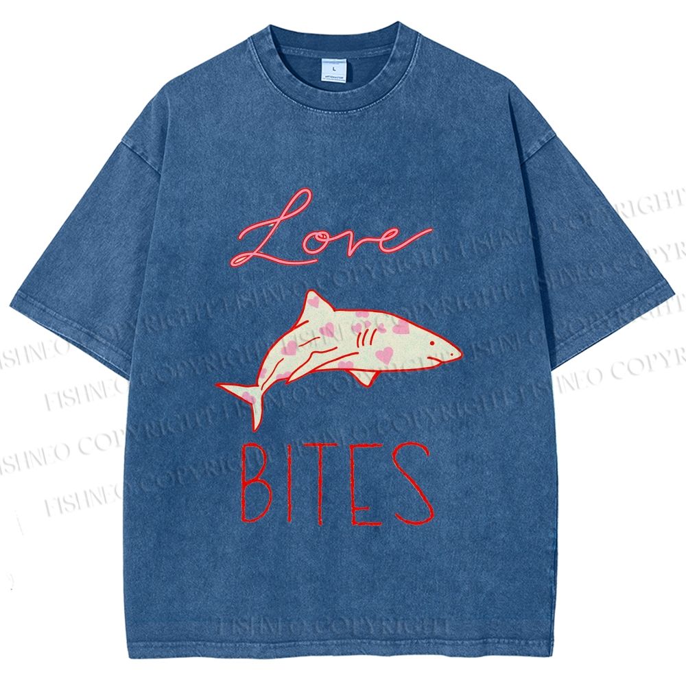 Unisex Love Bites Shark Printed Washed Tee