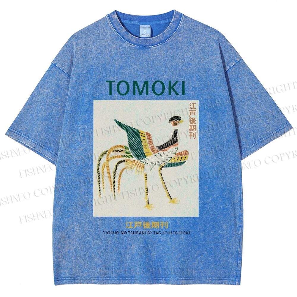 Unisex Edo Period Tomoki Bird Printed Washed Tee