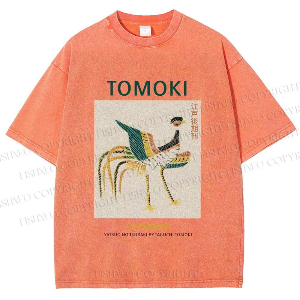 Unisex Edo Period Tomoki Bird Printed Washed Tee