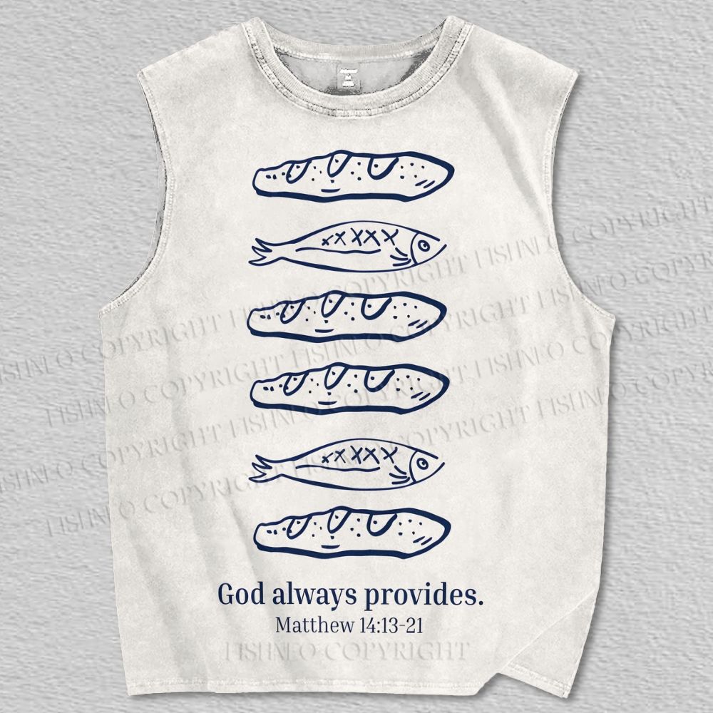 Unisex God Always Provides Fish Printed Tank Top