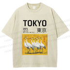 Unisex Tokyo 1971 Cranes Printed Washed Tee
