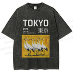 Unisex Tokyo 1971 Cranes Printed Washed Tee