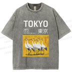Unisex Tokyo 1971 Cranes Printed Washed Tee