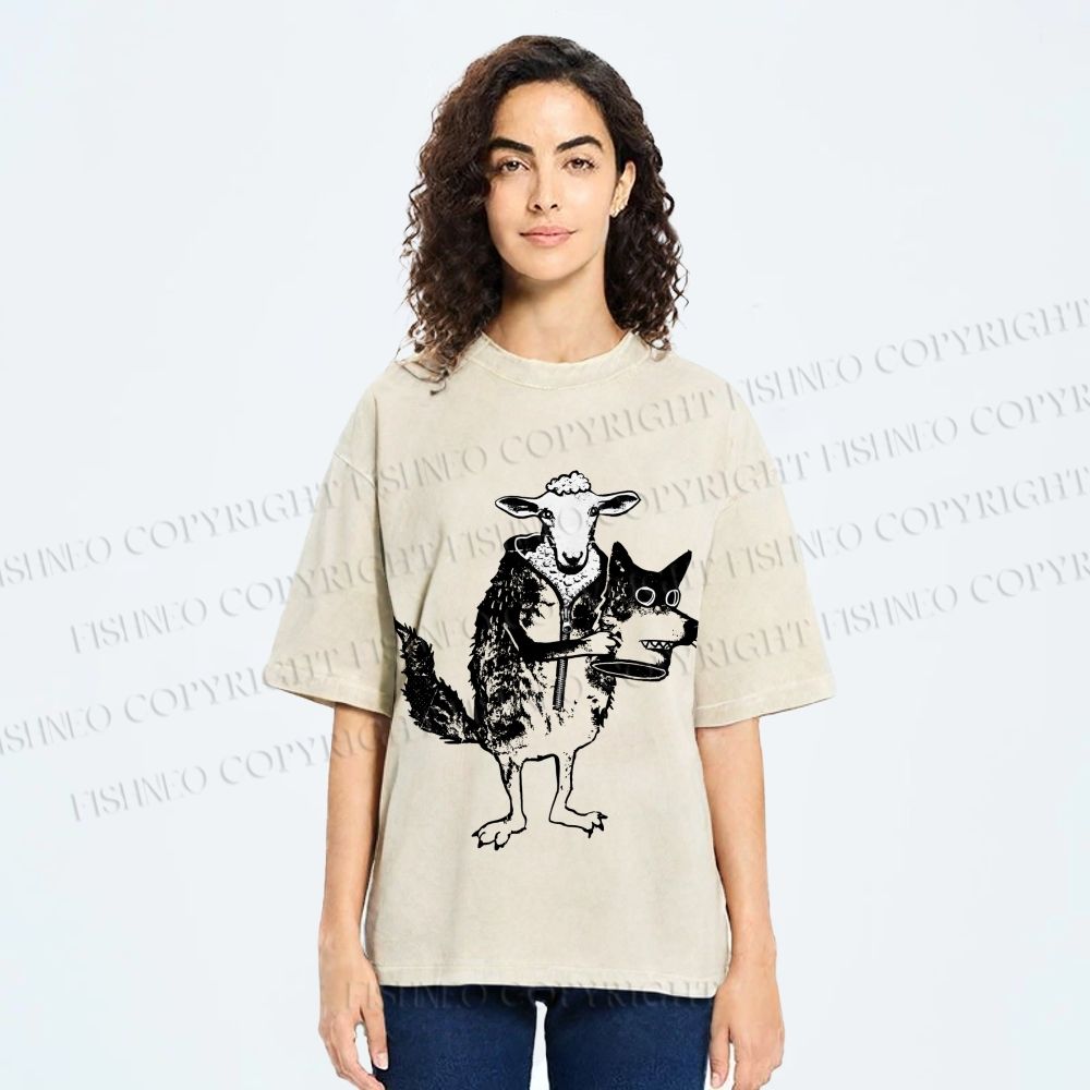 Unisex Sheep In Wolf’s Clothing Printed Washed Tee