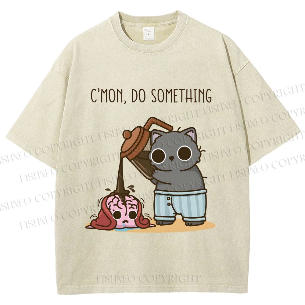 Unisex Pour It On Cat Printed Washed Tee