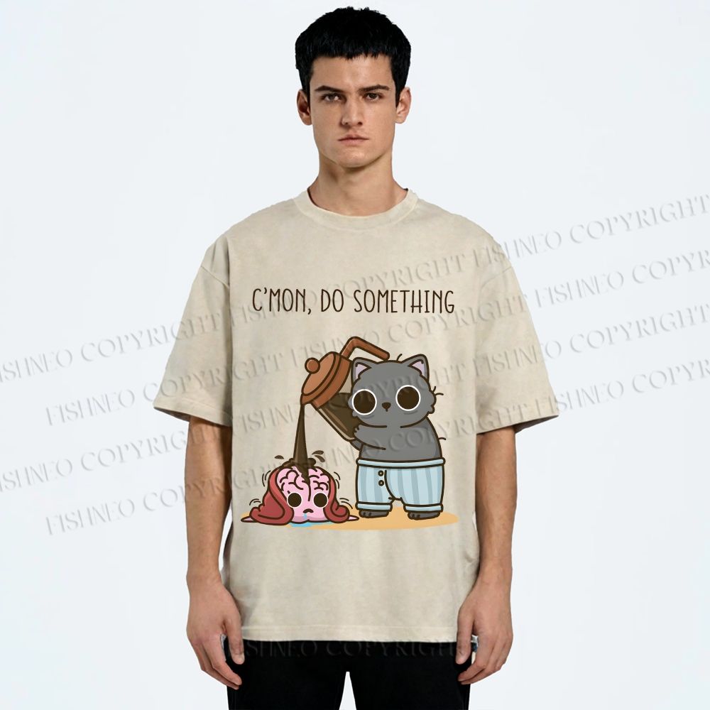 Unisex Pour It On Cat Printed Washed Tee