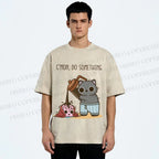 Unisex Pour It On Cat Printed Washed Tee