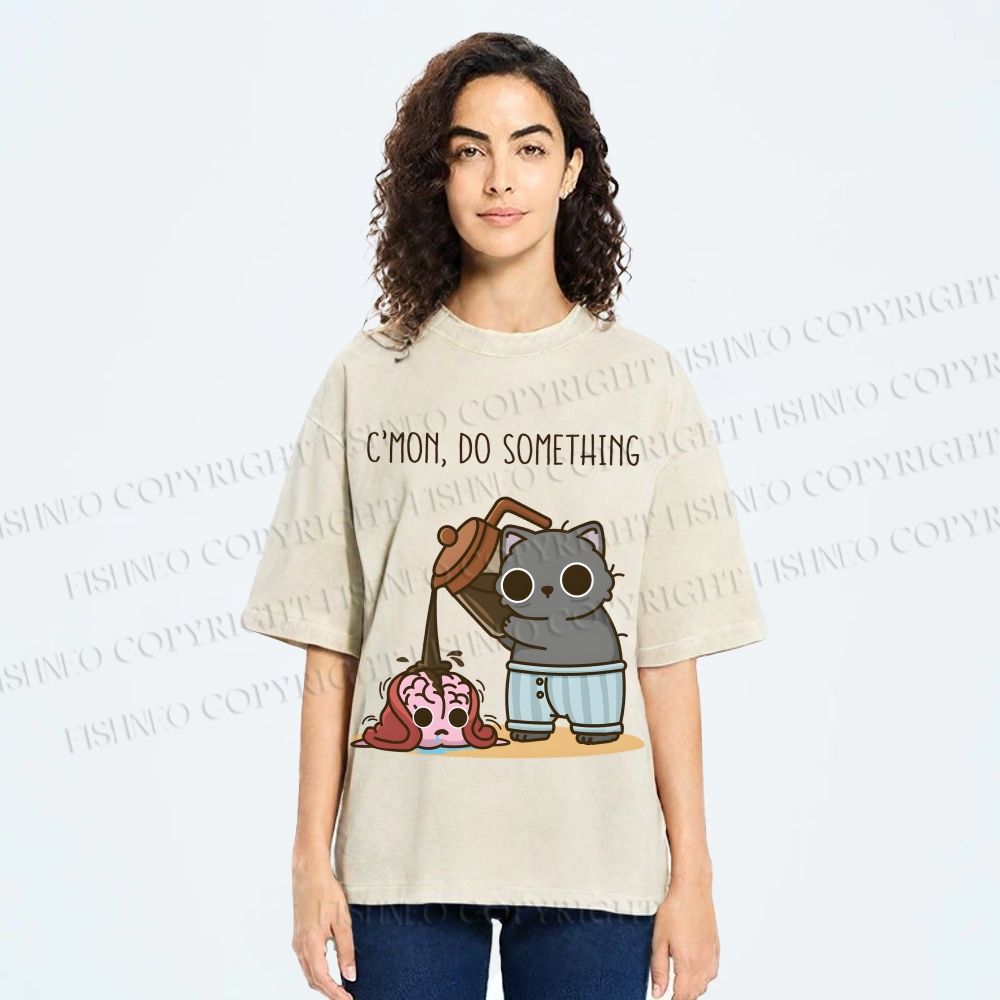 Unisex Pour It On Cat Printed Washed Tee