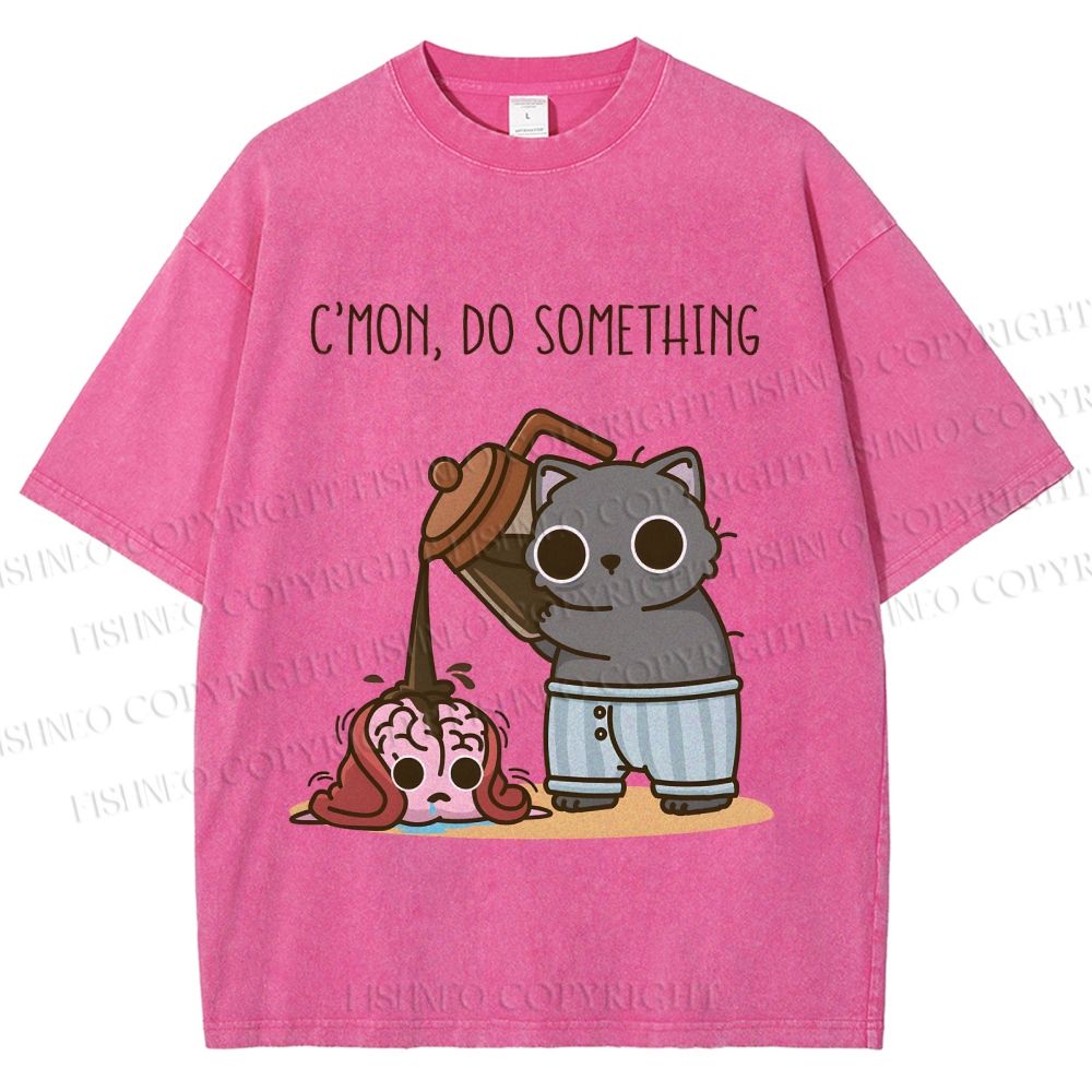 Unisex Pour It On Cat Printed Washed Tee