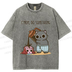 Unisex Pour It On Cat Printed Washed Tee