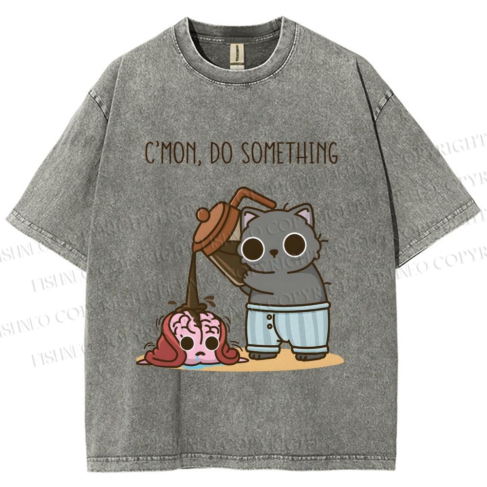 Unisex Pour It On Cat Printed Washed Tee