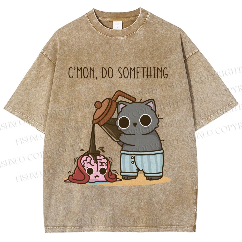 Unisex Pour It On Cat Printed Washed Tee