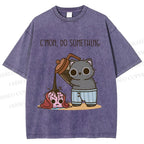 Unisex Pour It On Cat Printed Washed Tee