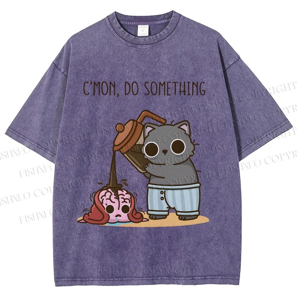 Unisex Pour It On Cat Printed Washed Tee