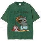 Unisex Pour It On Cat Printed Washed Tee