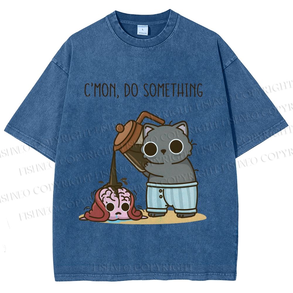 Unisex Pour It On Cat Printed Washed Tee