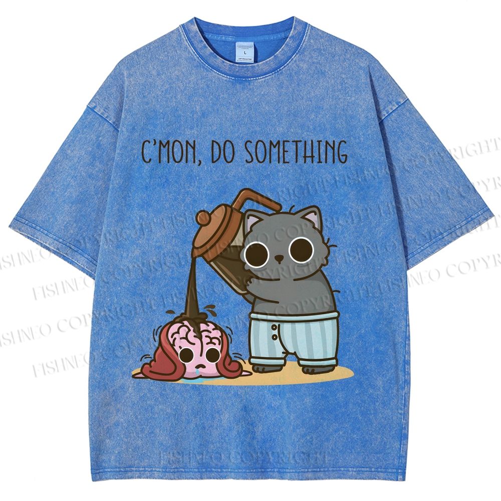 Unisex Pour It On Cat Printed Washed Tee
