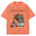 Unisex Pour It On Cat Printed Washed Tee