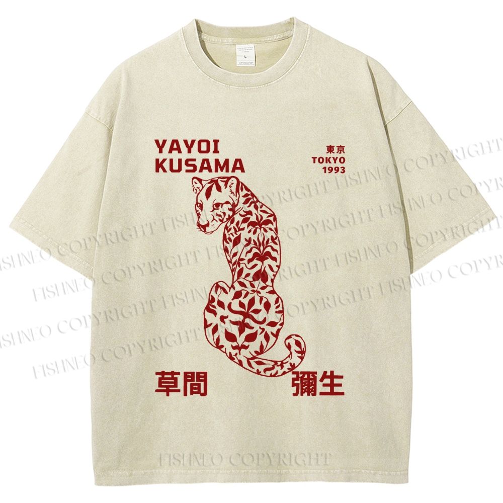 Unisex Yayoi Kusama Floral Panther Printed Washed Tee