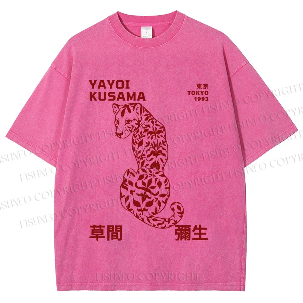 Unisex Yayoi Kusama Floral Panther Printed Washed Tee