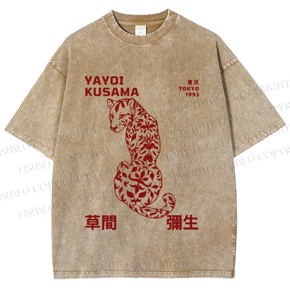 Unisex Yayoi Kusama Floral Panther Printed Washed Tee
