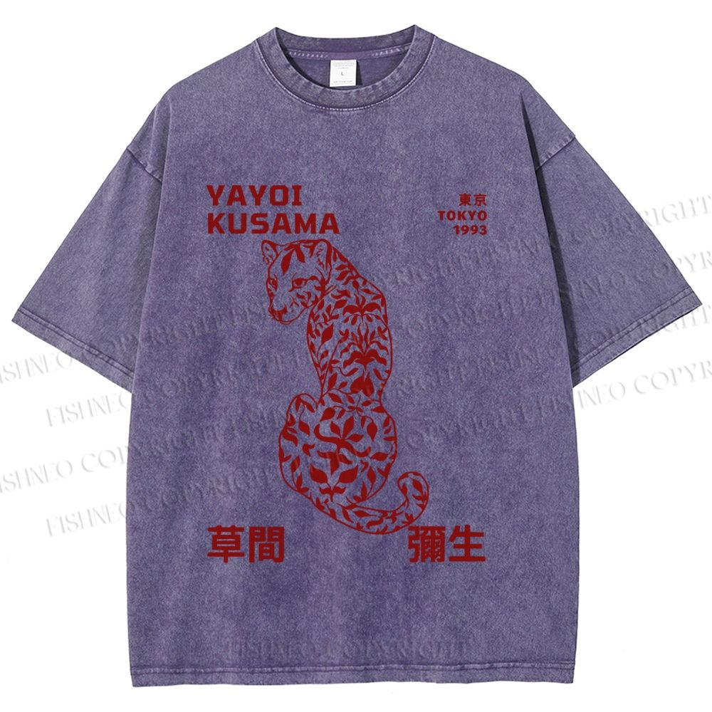 Unisex Yayoi Kusama Floral Panther Printed Washed Tee