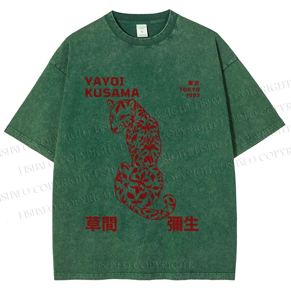 Unisex Yayoi Kusama Floral Panther Printed Washed Tee