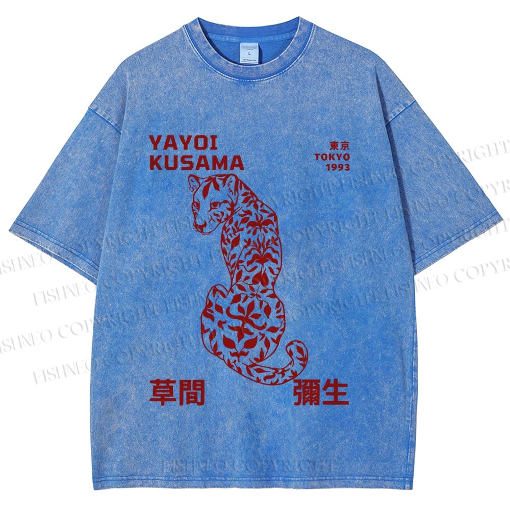 Unisex Yayoi Kusama Floral Panther Printed Washed Tee