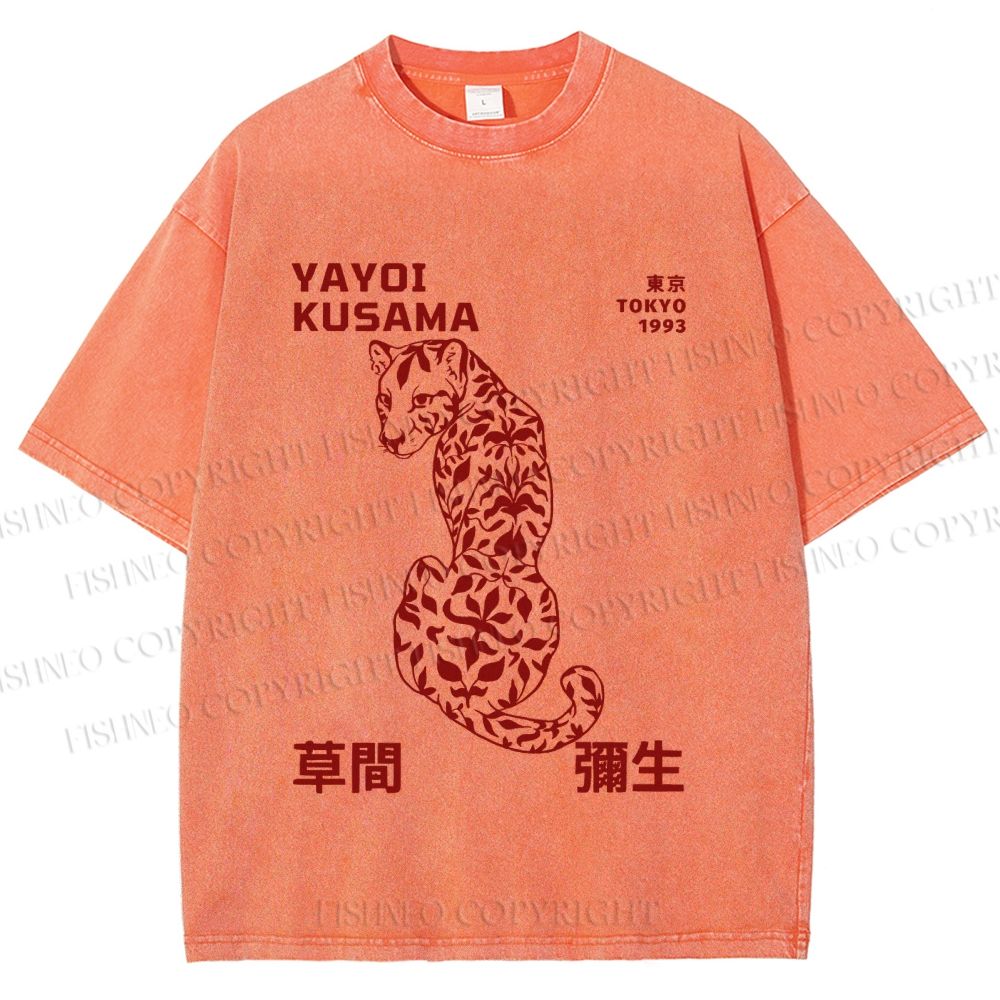 Unisex Yayoi Kusama Floral Panther Printed Washed Tee