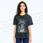 Unisex Exhausted Raccoon Printed Washed Tee