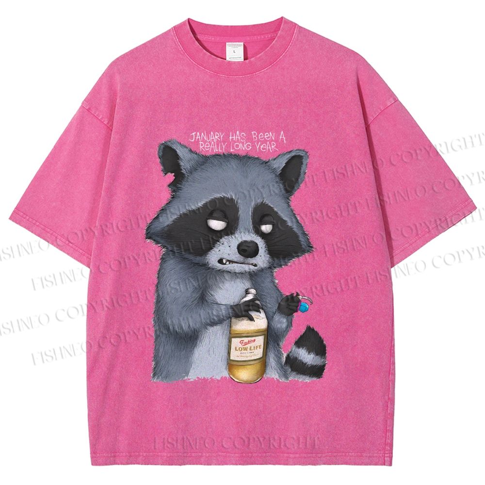 Unisex Exhausted Raccoon Printed Washed Tee